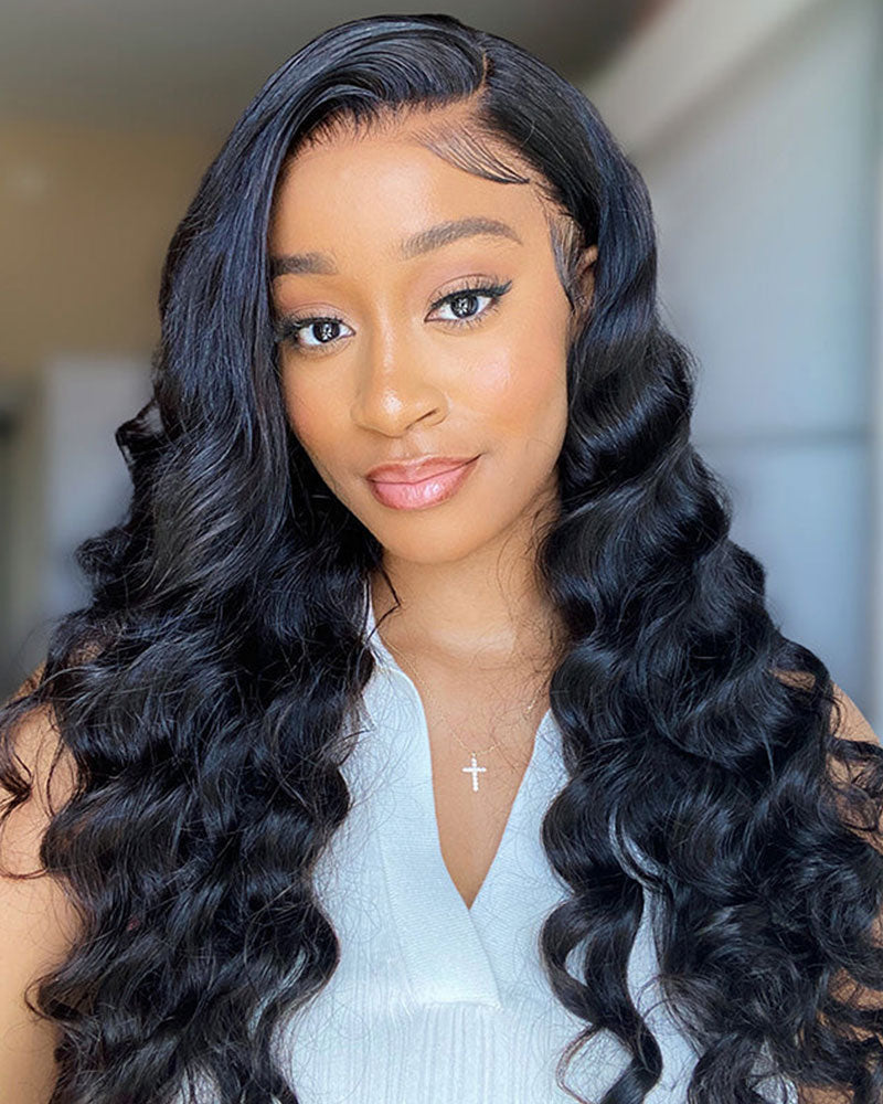 13x4 Breathable Cap Lace Frontal Wig | Loose Wave Ear-to-ear Glueless Lace Pre-Bleached Knots Human Hair