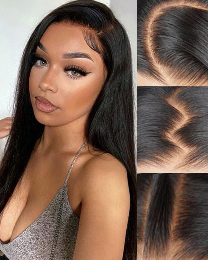 3S-Super Silky Straight | Glueless 13x4 Lace Frontal Wig | Pre-Plucked &amp; Bleached Breathable Cap Free Parting Human Hair