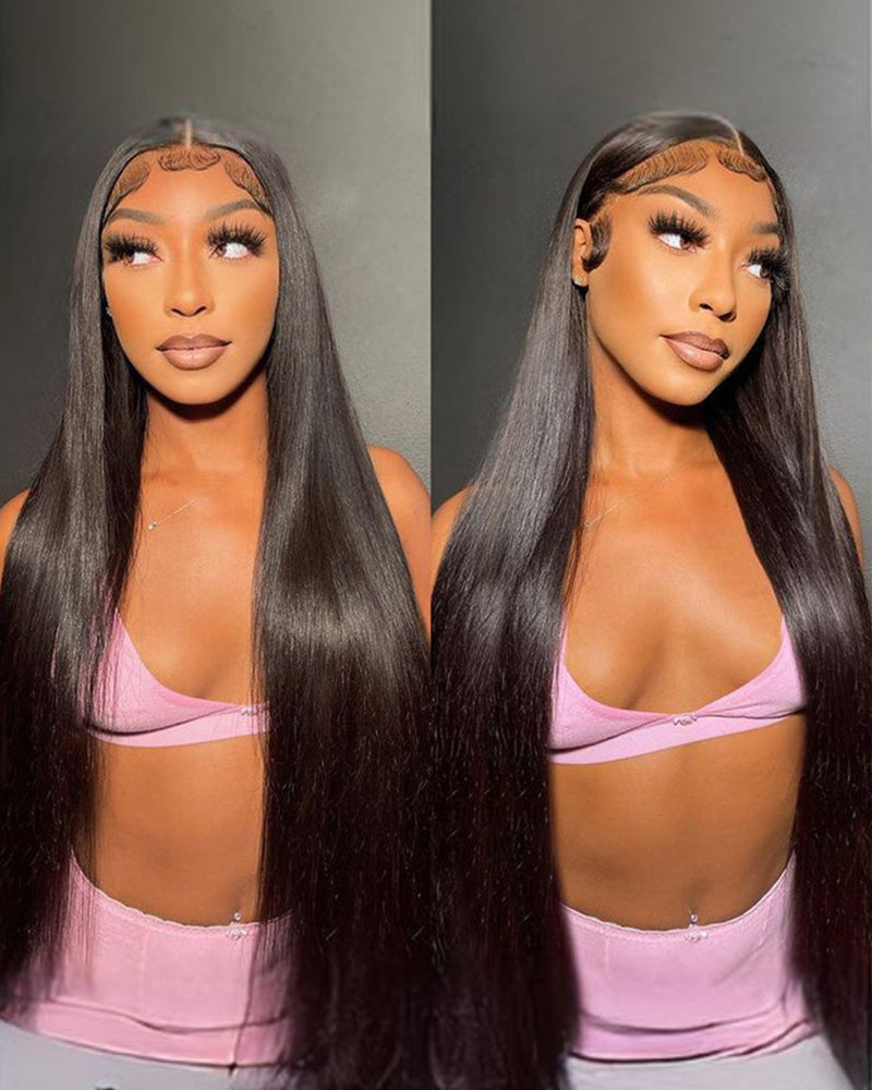 3S-Super Silky Straight | Glueless 13x4 Lace Frontal Wig | Pre-Plucked &amp; Bleached Breathable Cap Free Parting Human Hair