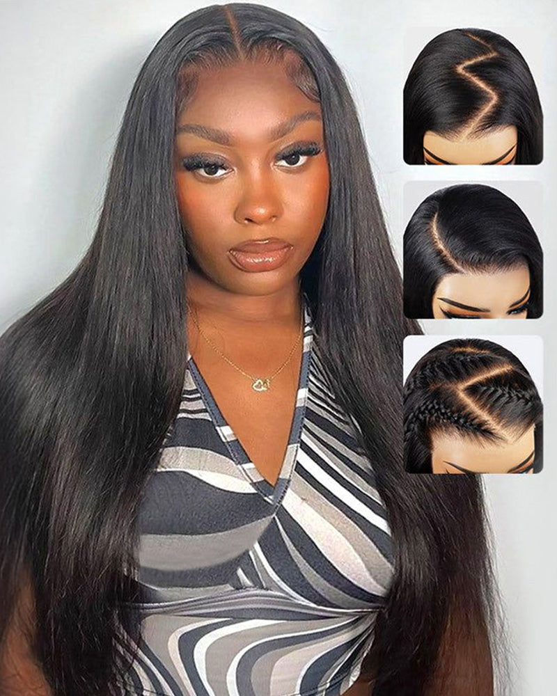 3S-Super Silky Straight | Glueless 13x4 Lace Frontal Wig | Pre-Plucked &amp; Bleached Breathable Cap Free Parting Human Hair