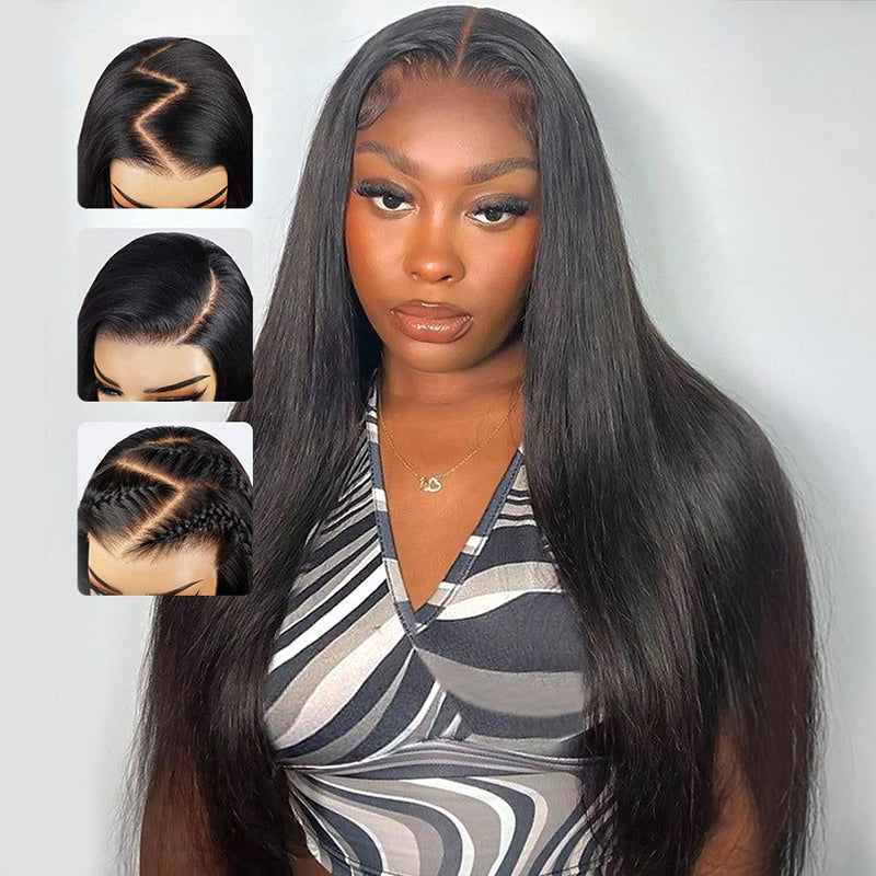 10x6 Parting Max Lace Straight Pre-Cut Easy-Wear Lace Frontal Natural Black Human Hair Wigs