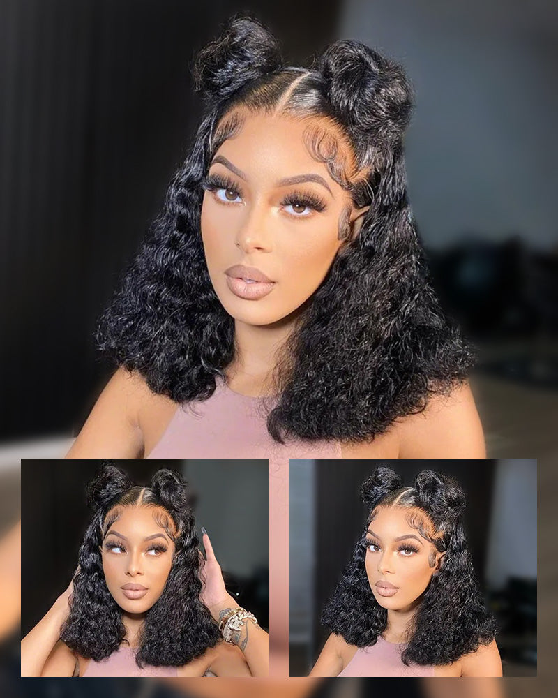 Minimalist Short Bob: Glueless T Part Lace Front Curly Wig Natural Black Human Hair