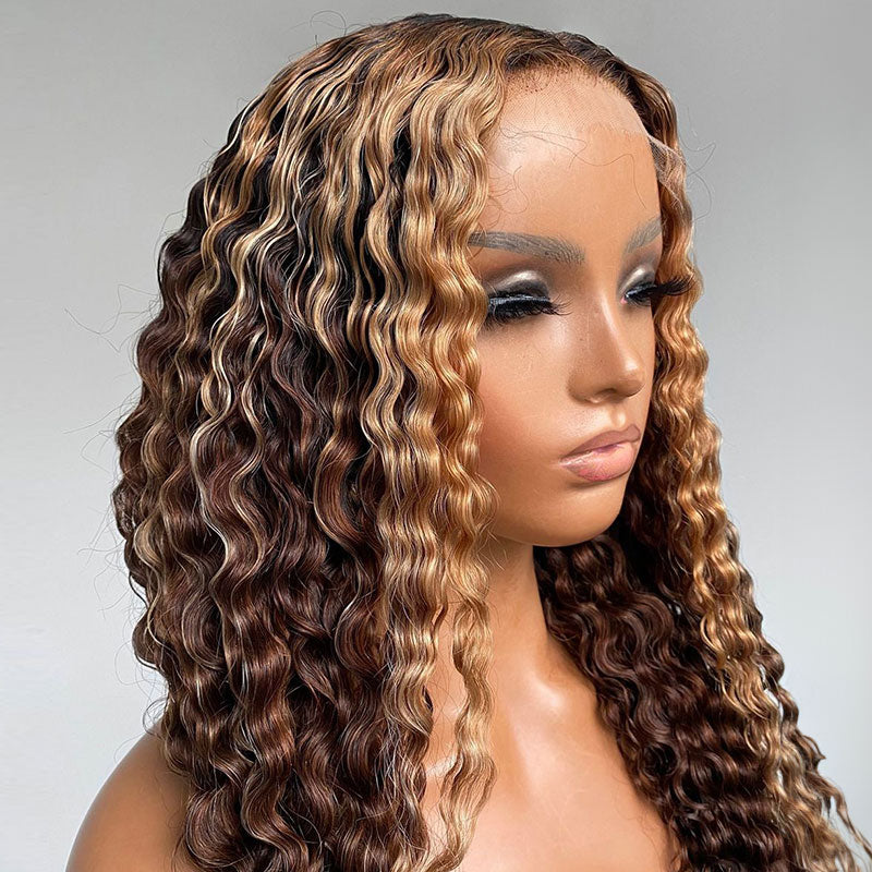 Flash Sale: Glueless Closure Lace Wavy Wig with Honey Blonde Piano Highlights