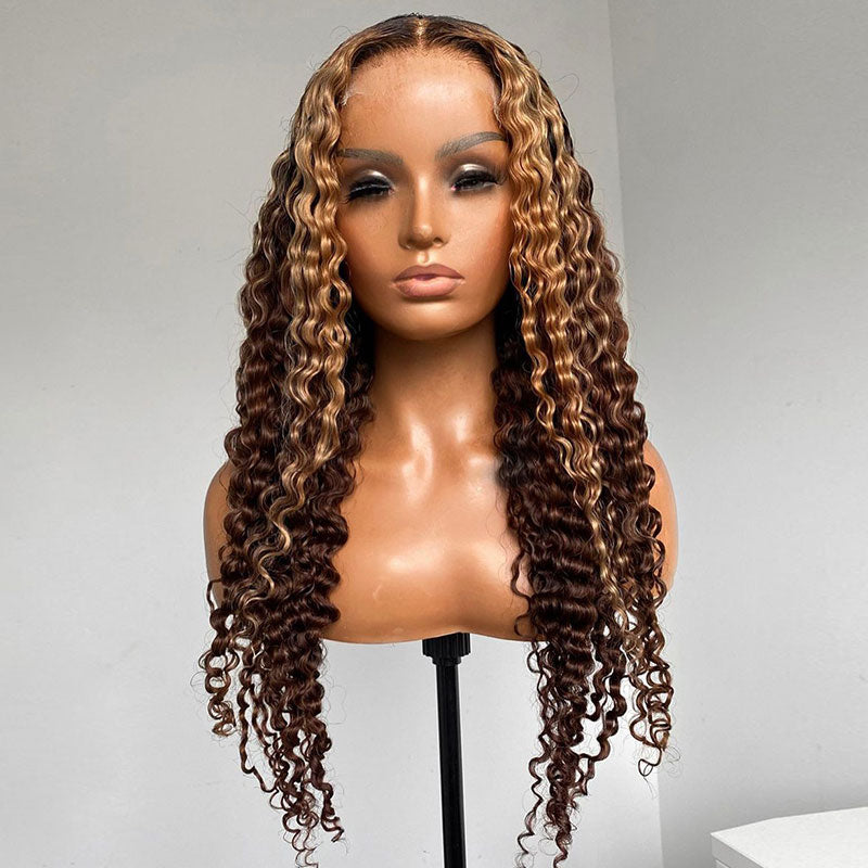 Flash Sale: Glueless Closure Lace Wavy Wig with Honey Blonde Piano Highlights