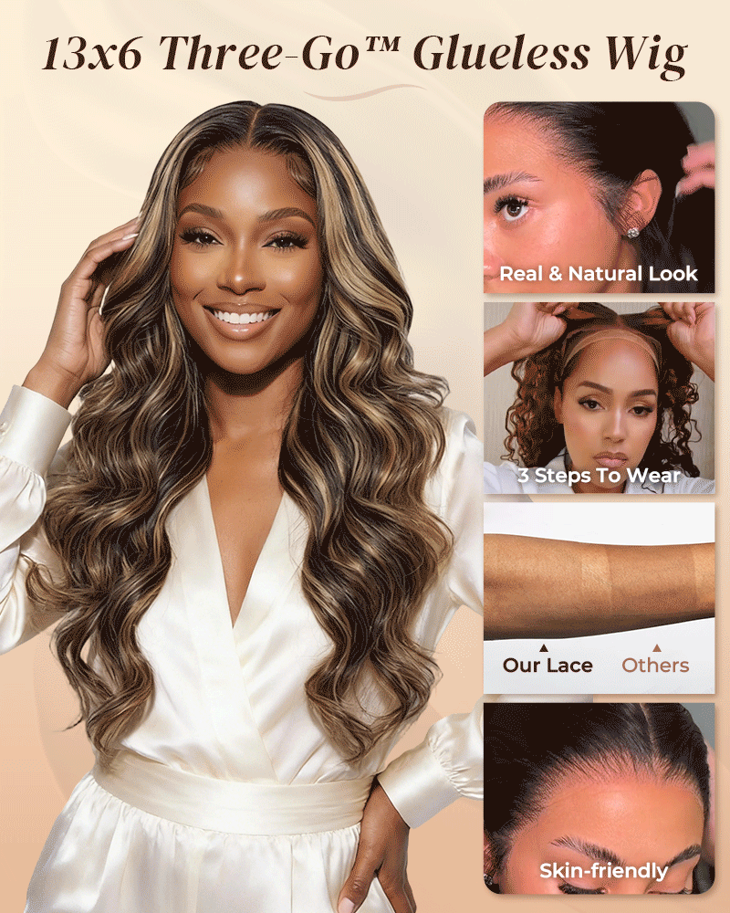【$299 = 2 WIGS】Arabella 13x6 Three-Go™ Balayage Highlight Glueless Wig Body Wave With Drawstring 100% Human Hair Wig