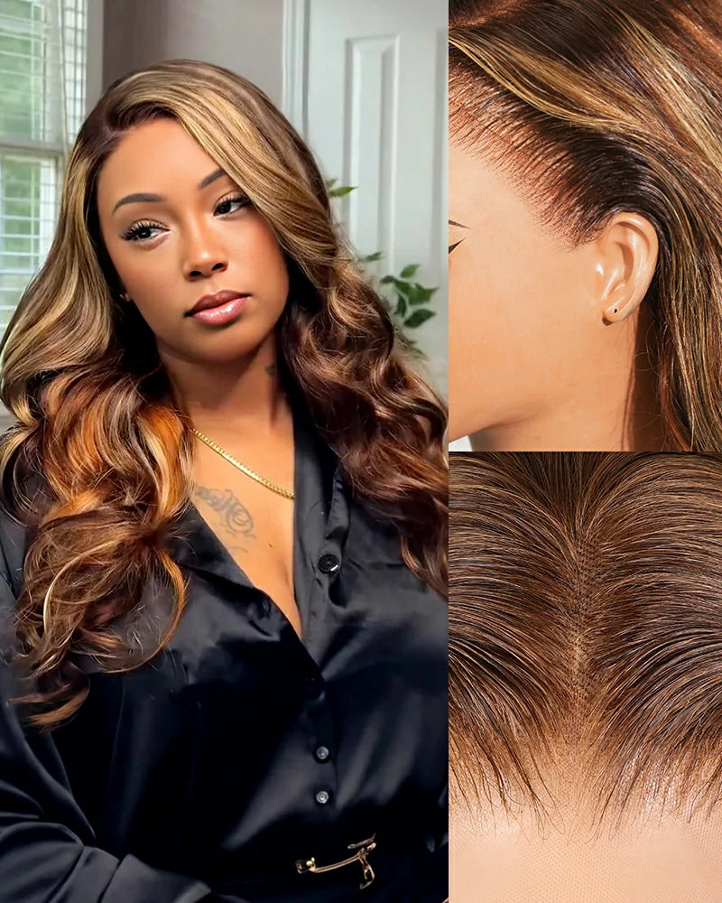 Arabella 13x6 Three-Go™ Brown Ombre Highlights Glueless Wig Loose Body Wave With Drawstring 100% Human Hair Wig