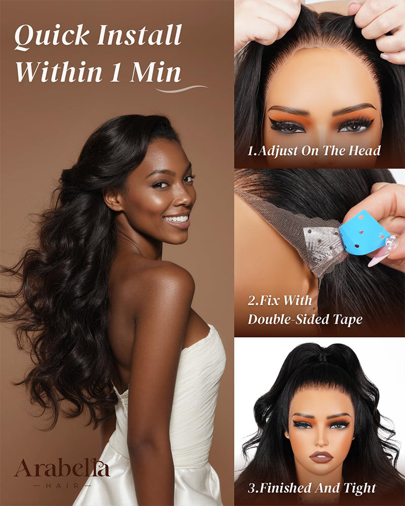 Arabella 13x6 Three-Go™ Glueless Wig Body Wave With Drawstring Natural Black 100% Human Hair Wig