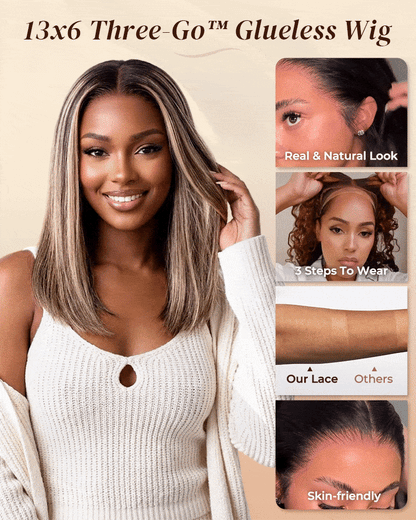 Arabella 13x6 Three-Go™ 250% Density Ombre Platinum Blonde Balayage Highlights Glueless Wig Straight Bob Wig  With Drawstring