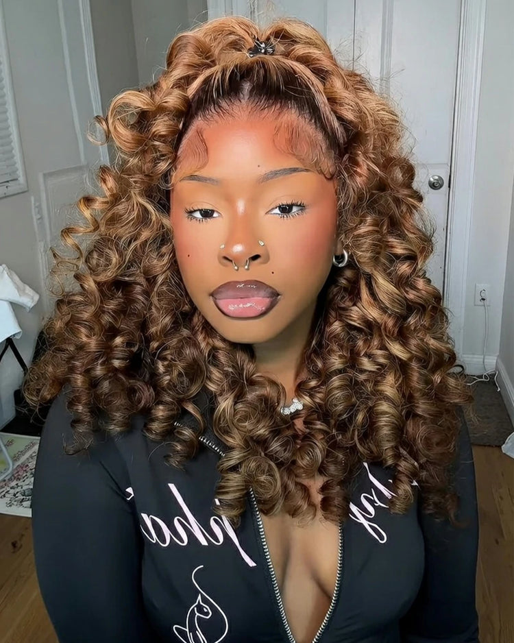 Arabella 13x6 Three-Go™ Ombre Highlight Honey Blonde Glueless Wig Wand Curl With Drawstring 100% Human Hair Wig