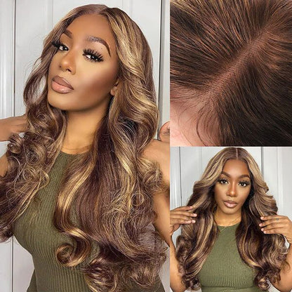 Honey Blonde Piano Highlights Body Wave Wig - 6X5/13x4 HD Lace Front Human Hair Wig