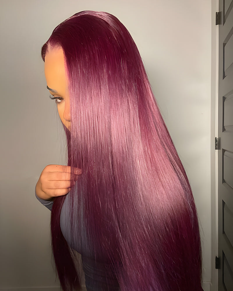 【$299 = 2 WIGS】Arabella 13x6 Three-Go™ Dark Plum Glueless Wig Silky Straight With Drawstring 100% Human Hair Wig