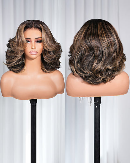 Arabella 13x6 Three-Go™ 250% Density Glueless Loose Body Wave Bob Wig Pre-cut Lace Ombre Platinum Blonde Balayage Highlights