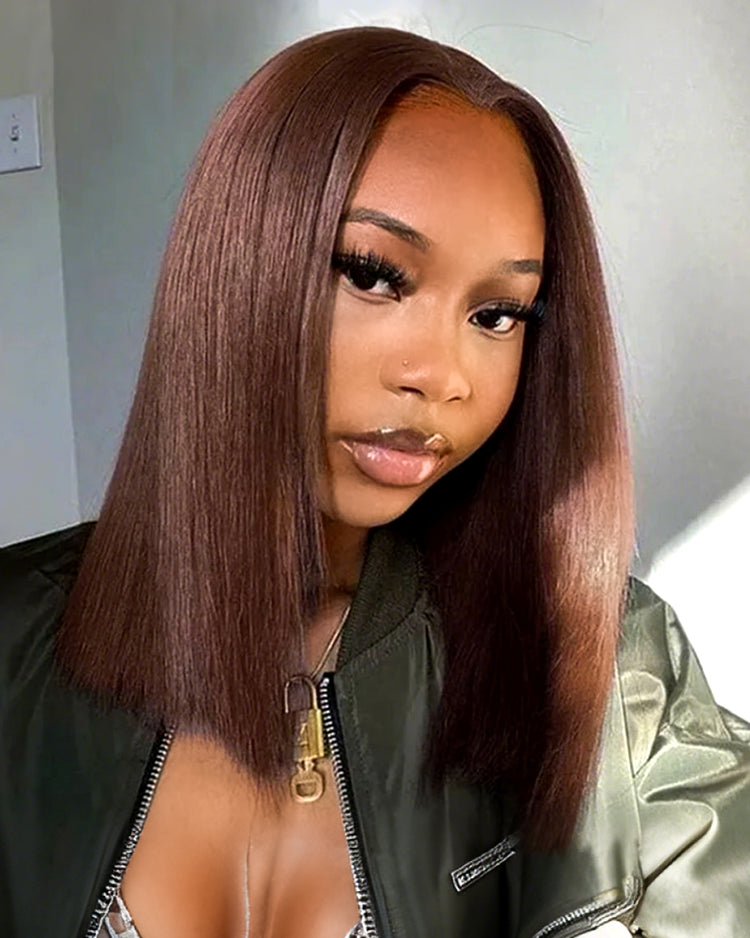 Arabella 6x5 invisible knots Glueless Chocolate Brown Straight Bob Wig Pre-cut Lace Beginner Friendly