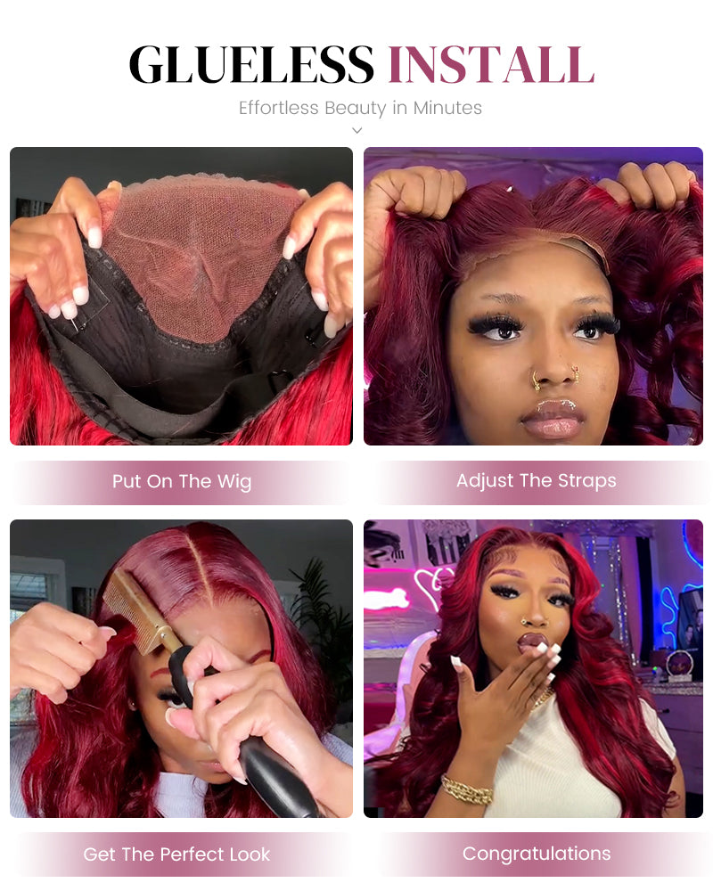 Red Velvet Balayage Wine Glueless 6x5 Pre-Cut Lace Loose Body Wave Multi Highlight Color Human Hair Wig