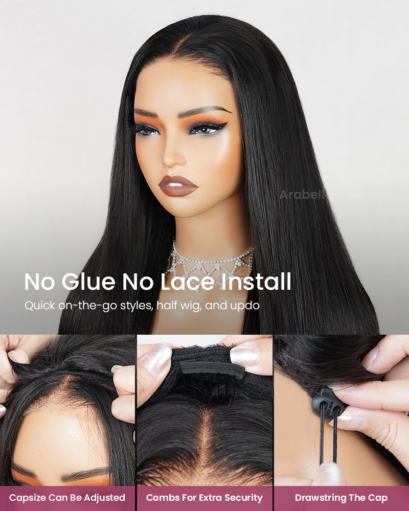 3 In 1 Half Wig Silky Straight Half Wig Or Up-Do Drawstring Cap Beginner-Friendly Human Hair Wigs