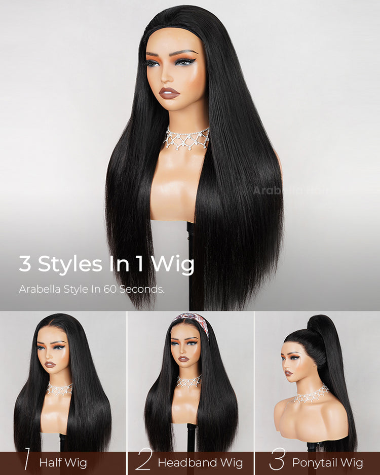 Arabella 3 In 1 Half Wig Glueless Silky Straight Wig Invisi Drawstring Natural Black Endless Protective Styles