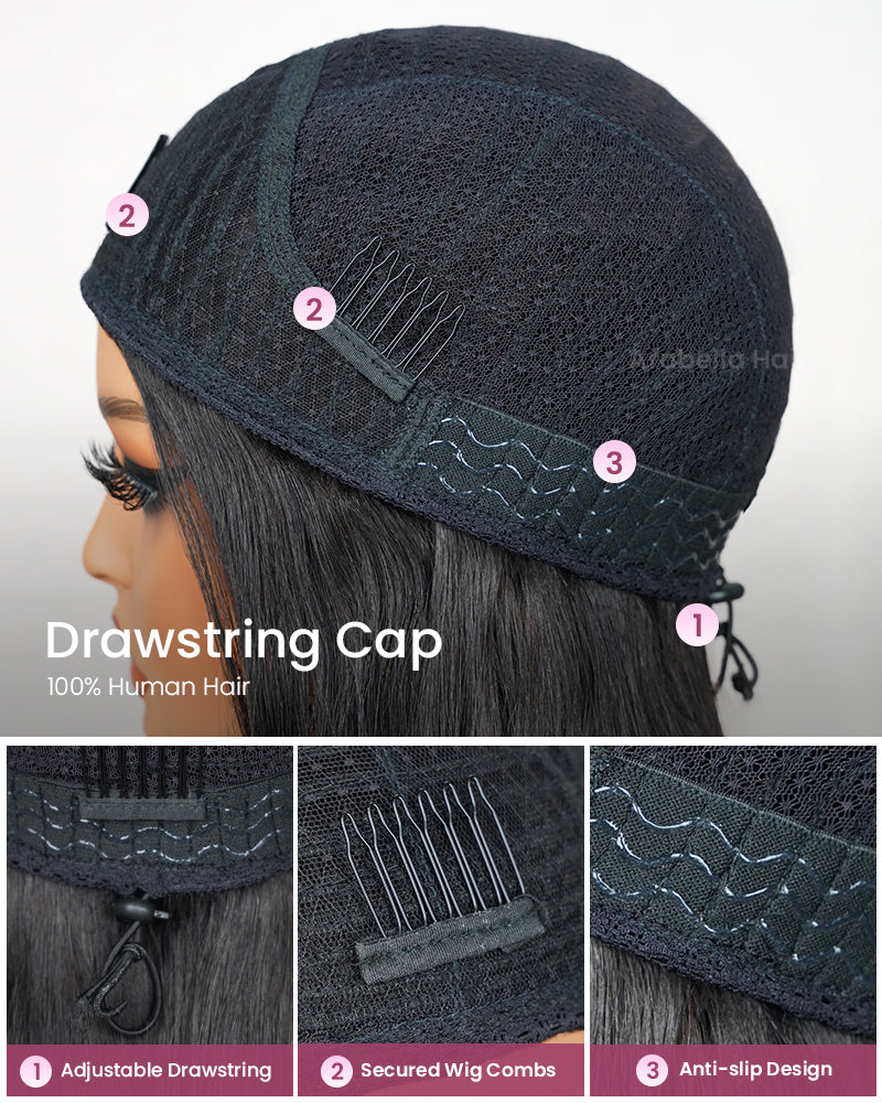 3 In 1 Half Wig Silky Straight Half Wig Or Up-Do Drawstring Cap Beginner-Friendly Human Hair Wigs