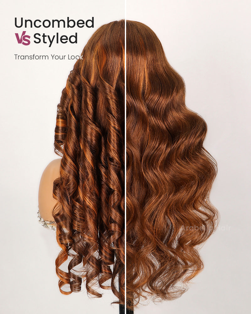 Balayage Caramel Brown 6x5 Pre-Cut Lace Honey Blonde With Brown Multi Colored Glueless Loose Body Wave Human Hair Wig