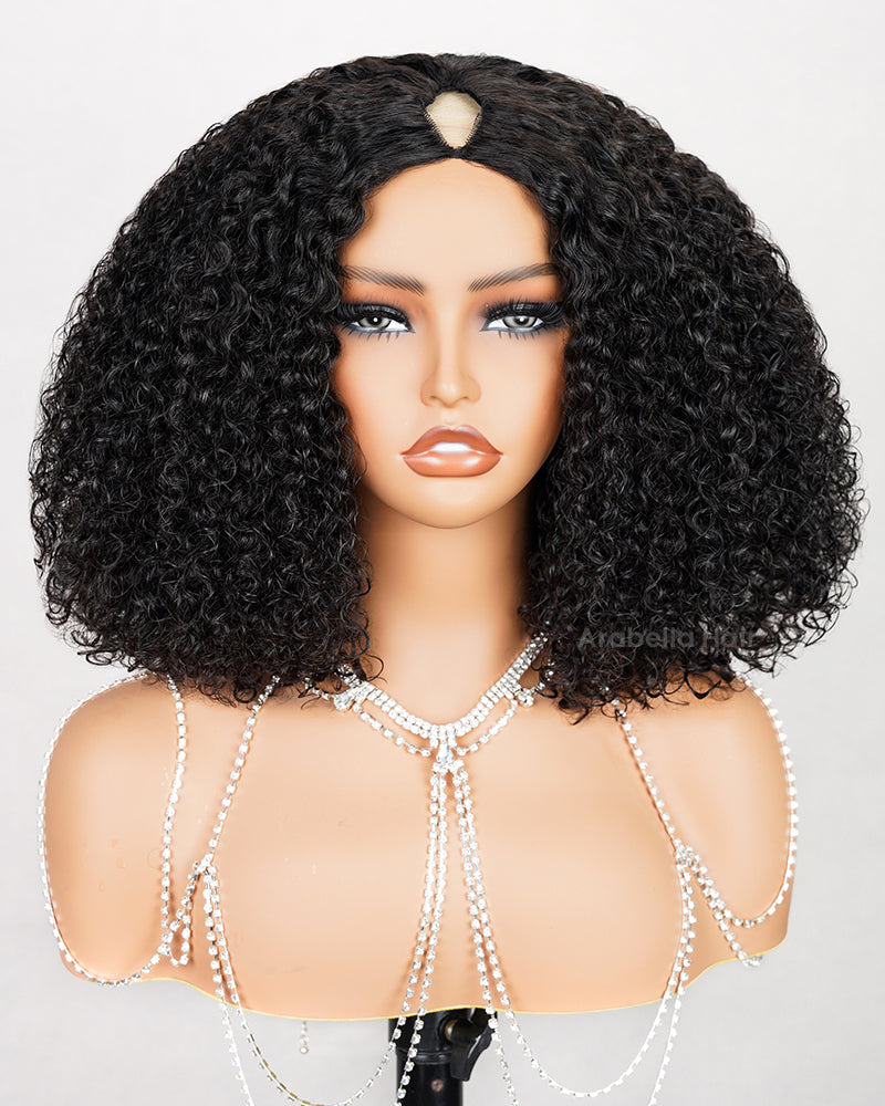 V Part 2.0 Deep Curly Beginner Friendly Minimal Leave Out Glueless Curly Human Hair Wig