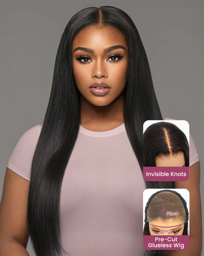 10x6 Parting Max Lace Straight Pre-Cut Easy-Wear Lace Frontal Natural Black Human Hair Wigs