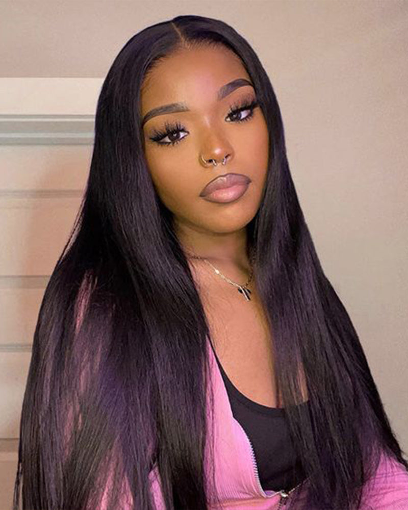 【Super Sale】Pre-Cut Glueless 6-inch Deep Lace Super Silky Straight/ Wavy/ Special Kinky Curl Wig Mini Knots Easy-Wear Natural Black Human Hair Wigs