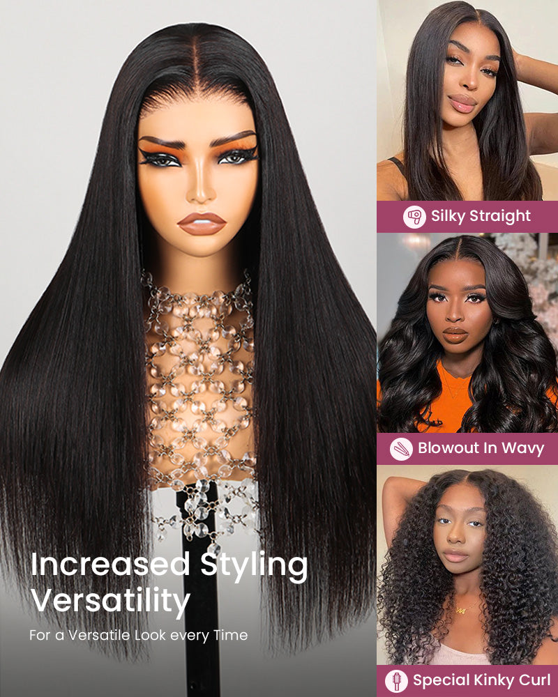 【Super Sale】Pre-Cut Glueless 6-inch Deep Lace Super Silky Straight/ Wavy/ Special Kinky Curl Wig Mini Knots Easy-Wear Natural Black Human Hair Wigs