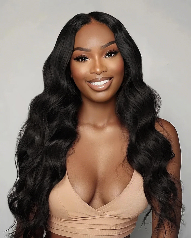 Arabella 13x4 Frontal Lace Body Wave Wig Invisible Knots Natural Black Realistic Hairline