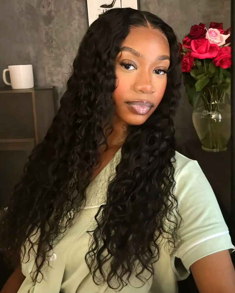 Value Set | Arabella 13x6 Three-Go™ Glueless Wig Water Wave With Drawstring Natural Black 100% Human Hair Wig