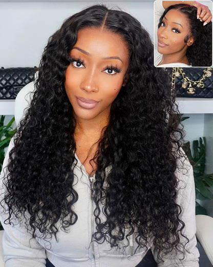 Arabella 13x6 Three-Go™ Glueless Wig Water Wave With Drawstring Natural Black 100% Human Hair Wig