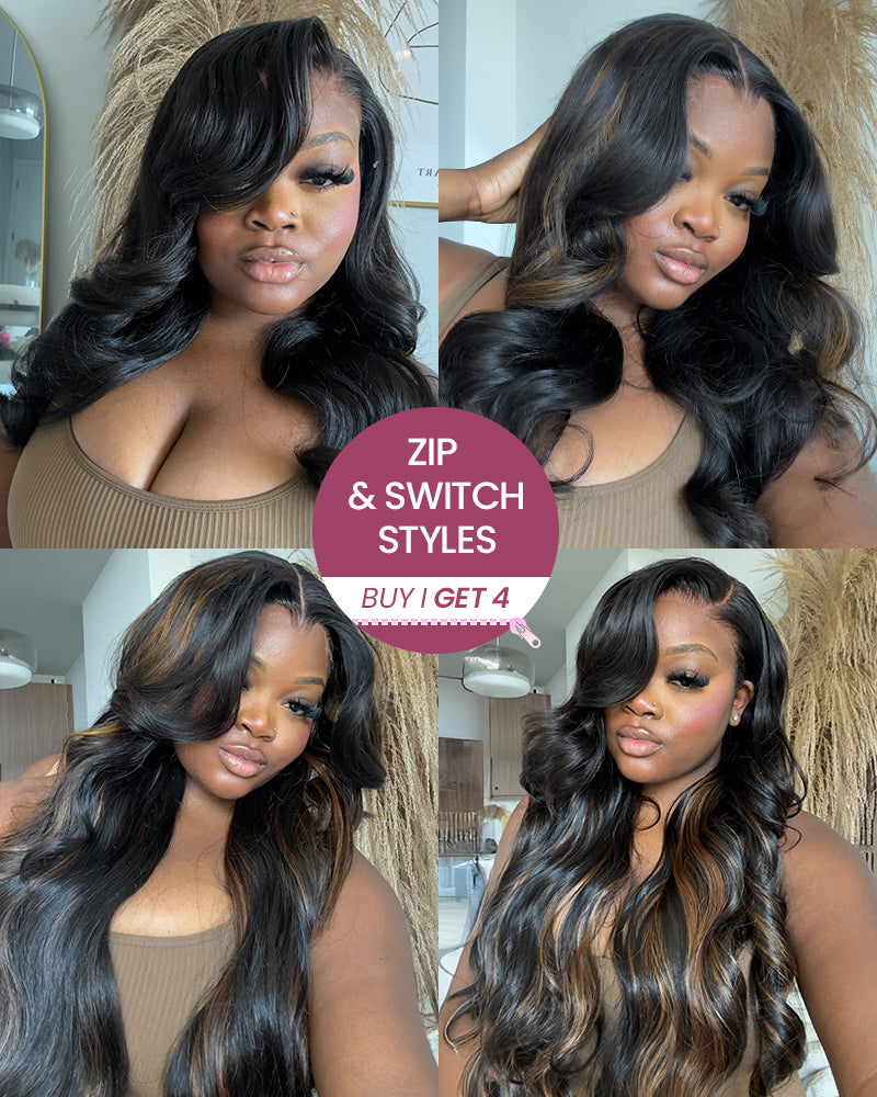 [VIP EXCLUSIVE] ZIP &amp; Mix-All Wigs | Body Wave Natural Black Glueless 6x5 Pre-Cut Lace Wig With Optional Replaceable Tops