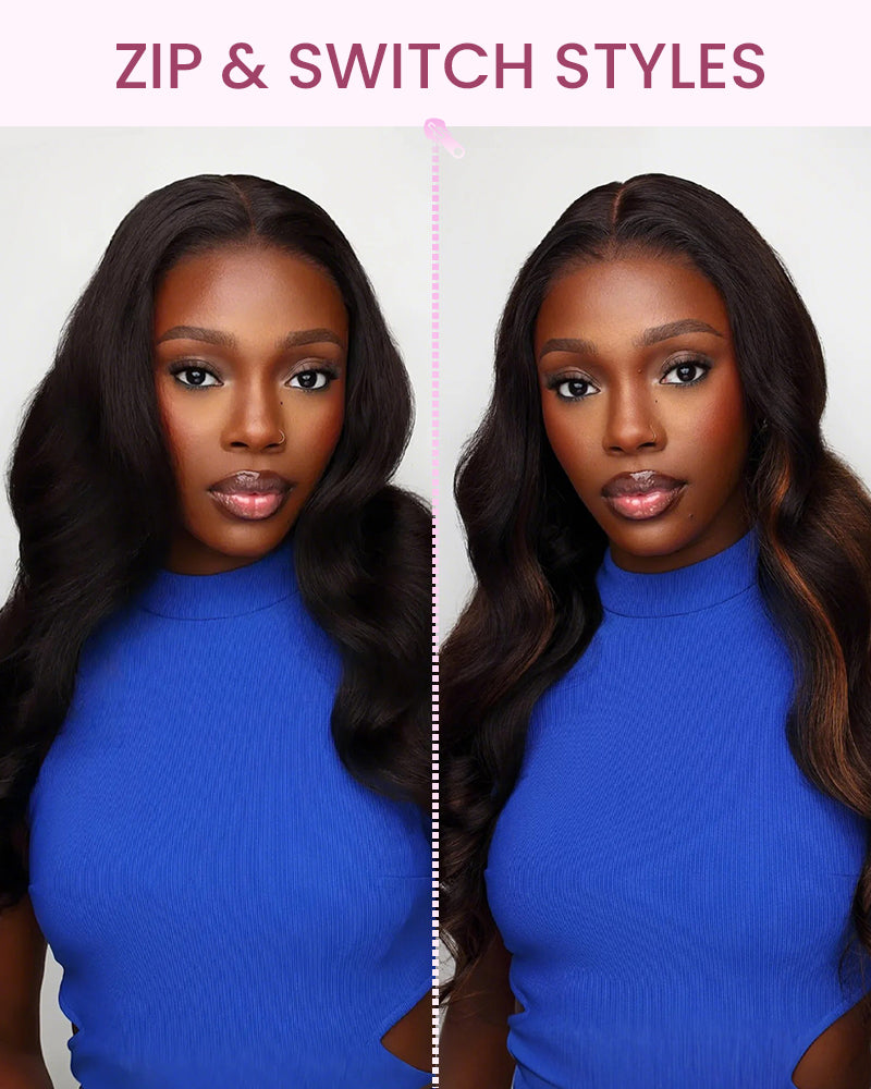 [VIP EXCLUSIVE] ZIP &amp; Mix-All Wigs | Body Wave Natural Black Glueless 6x5 Pre-Cut Lace Wig With Optional Replaceable Tops
