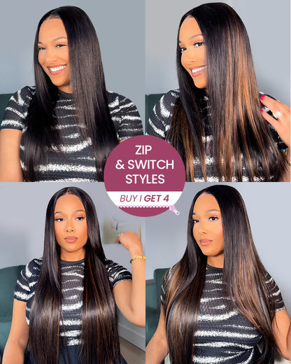 ZIP &amp; Mix-All Wigs | Straight Natural Black Glueless 6x5 Pre-Cut Lace Wig With Optional Replaceable Tops