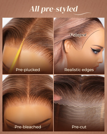 Arabella 13x6 Pre-All Glueless Ash Blonde Ombre Loose Body Wave/Silky Straight Wig Invisible Knots Realistic Hairline