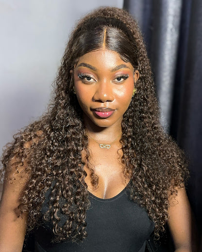 Arabella 13x4 Frontal Lace &amp; 6x5 Invisible Knots Glueless Chocolate Brown Water Wave Wig Invisible Knots Realistic Hairline
