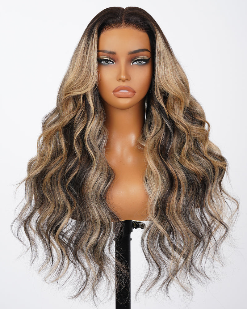 Ombre Platinum Blonde Balayage Highlights Color Loose Body Wave Pre-Cut 6x5 Glueless Lace Human Hair Wigs
