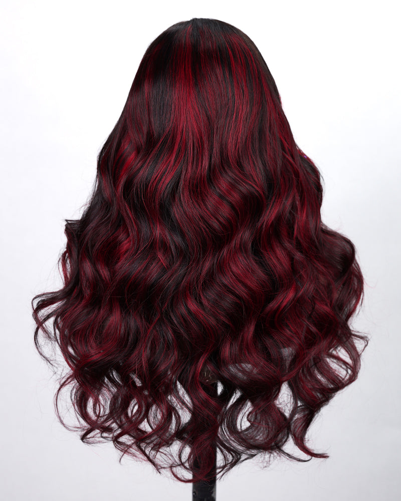 18&quot;=$90 | Arabella 13x4 Frontal Lace Red Highlight Body Wave Wig Invisible Knots Realistic Hairline