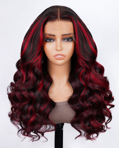 18&quot;=$90 | Arabella 13x4 Frontal Lace Red Highlight Body Wave Wig Invisible Knots Realistic Hairline