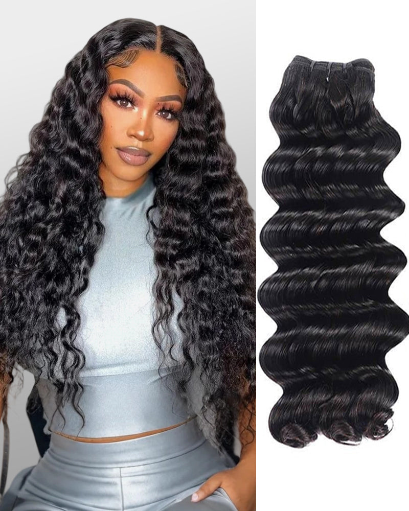 {15A 1Pc} Deep Wave Double Drawn Full End Unprocessed Hair 15A 1 Piece Human Hair Bundle