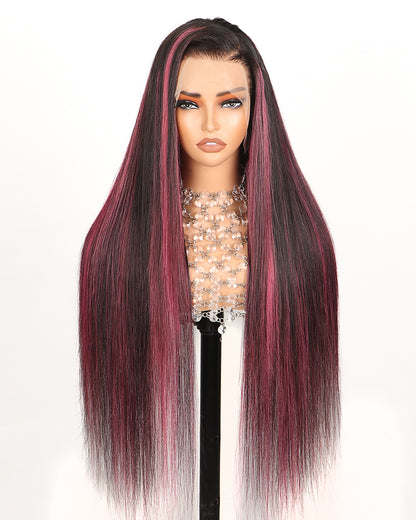 24&quot;=$150 | Arabella 13x4 Frontal Lace Purple Highlight Straight Wig Invisible Knots Realistic Hairline