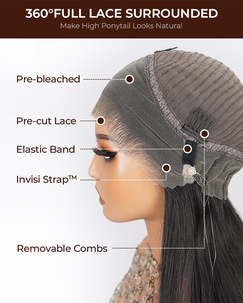 18&quot;=$117 | Arabella 360 Full Lace Glueless Auburn Highlights on Black Hair Body Wave Wig Invisi Drawstring Pull &amp; Go