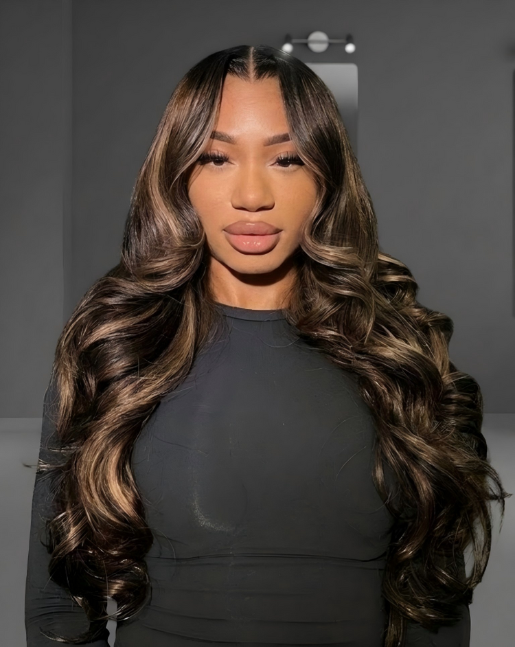Arabella 6x5 Invisible Knots Glueless Balayage Highlight Body Wave/Silky Straight Wig Realistic Hairline