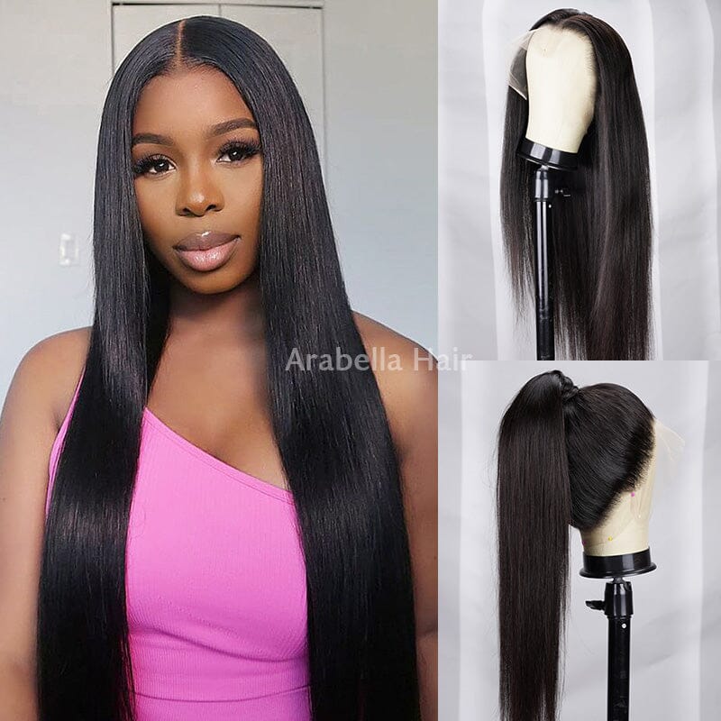 360 Lace Frontal Natural Black Long Straight Wig Free Part Ponytail Style Human Hair Wig -Arabella Hair Wigs Arabella Hair 