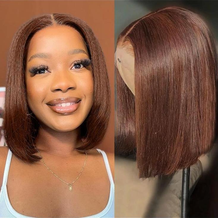 14&quot;=$108 | Arabella 13x6 Frontal Lace Chocolate Brown Straight Bob Wig Invisible Knots Realistic Hairline