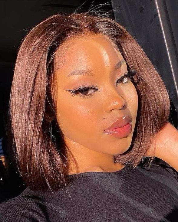 14&quot;=$108 | Arabella 13x6 Frontal Lace Chocolate Brown Straight Bob Wig Invisible Knots Realistic Hairline