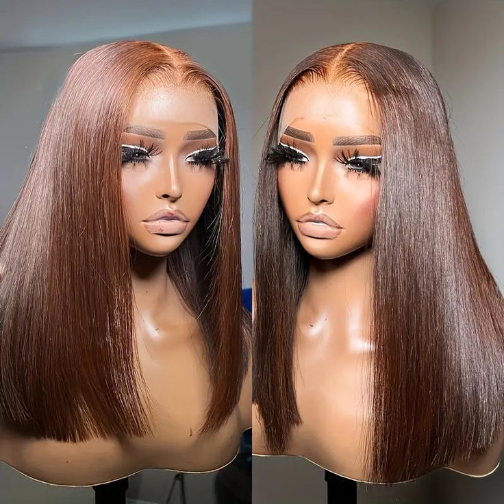 Minimalist Short Bob: Chestnut Brown 13x4 Lace Front Straight Human Hair Wig with Free Part