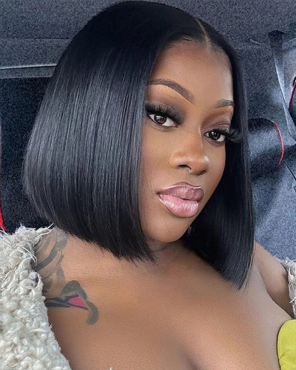 Arabella 6x5/13x4 Lace Glueless Straight Bob Wig Pre-cut Lace Natural Black Beginner Friendly