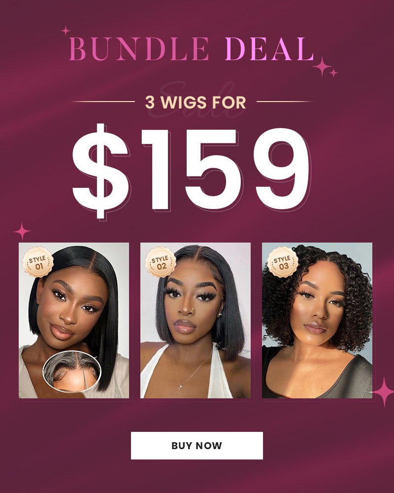 【$159=3 Wigs Bundle Deal】 Minimalist Lace Straight/Curly Chic Bob Style Pre-Bleached Knots Easy-Wear Human Hair Wig