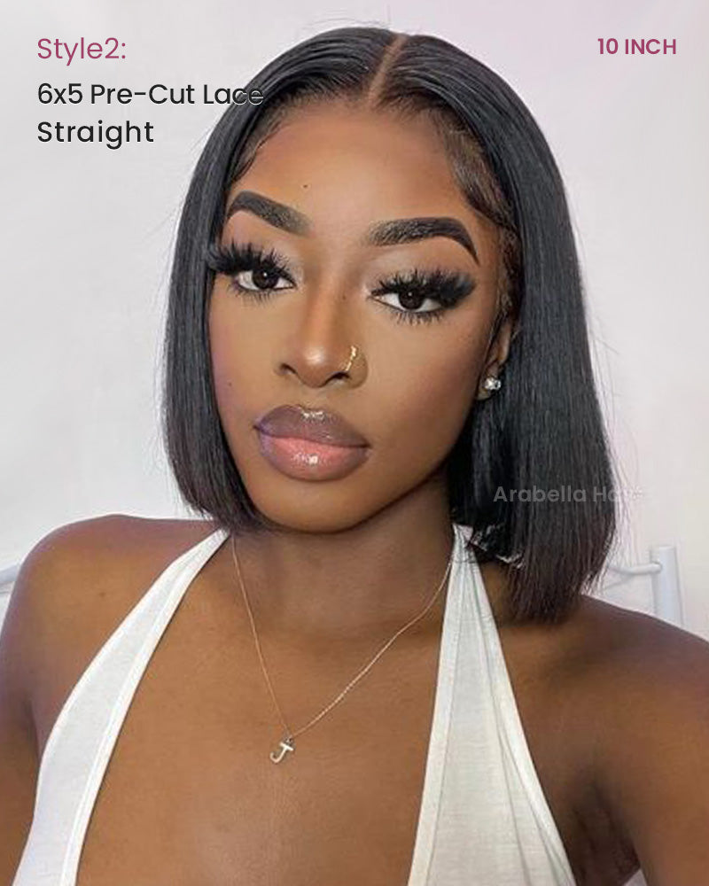 【$159=3 Wigs Bundle Deal】 Minimalist Lace Straight/Curly Chic Bob Style Pre-Bleached Knots Easy-Wear Human Hair Wig