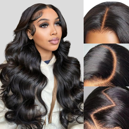 Easy-Wear Body Wave Pre-Cut Glueless 6x5 Lace Front Wig C-part Pre-bleached Knots Beginner-Friendly Human Hair