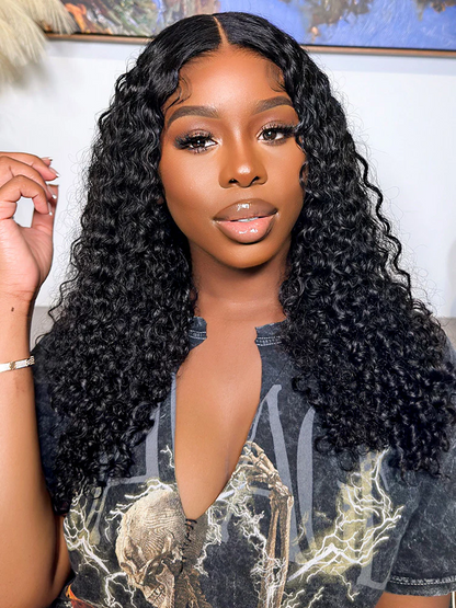 Glueless 6x5 Pre-Cut Lace Closure Jerry Curly Easy-Wear Upgrade HD Lace Natural Black Human Hair Wig Beginner-Friendly